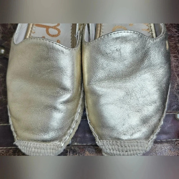 Sam Edelman Kesia Gold Leather Rounded Toe Slip On Espadrilles Classic Size 7 - Picture 10 of 16